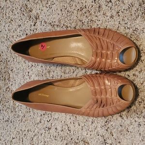 Peep toe huarache-style shoes